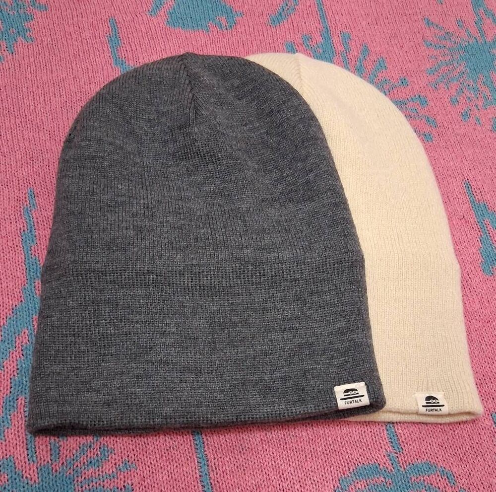 Furtalk mens gray cream soft beanie hat winter knit 2 pc lot